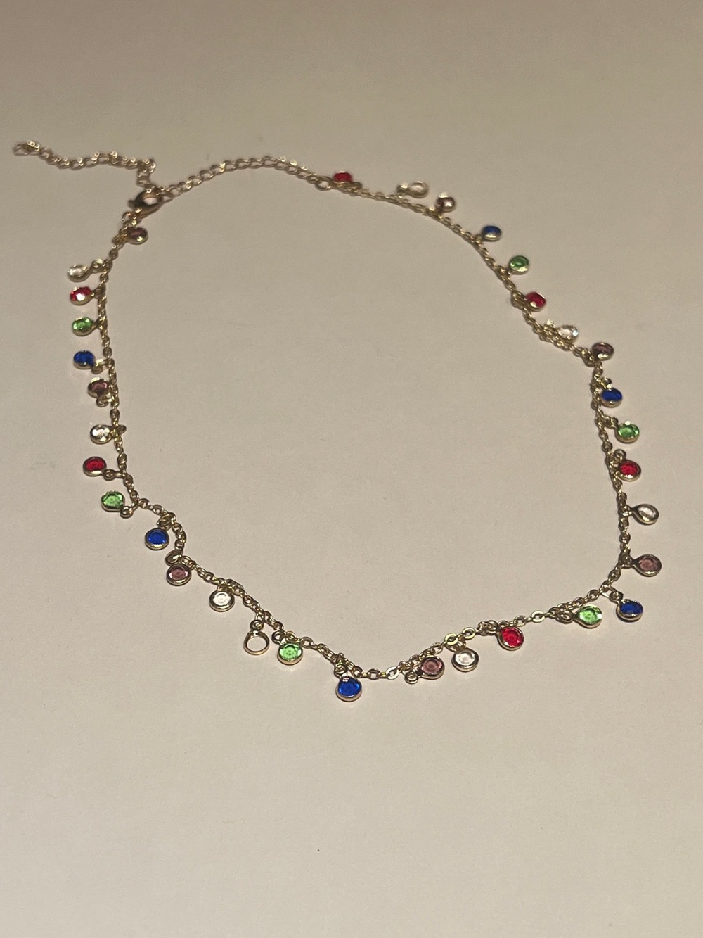 Gold Plated Multicolour Gemstone Drop Necklace
